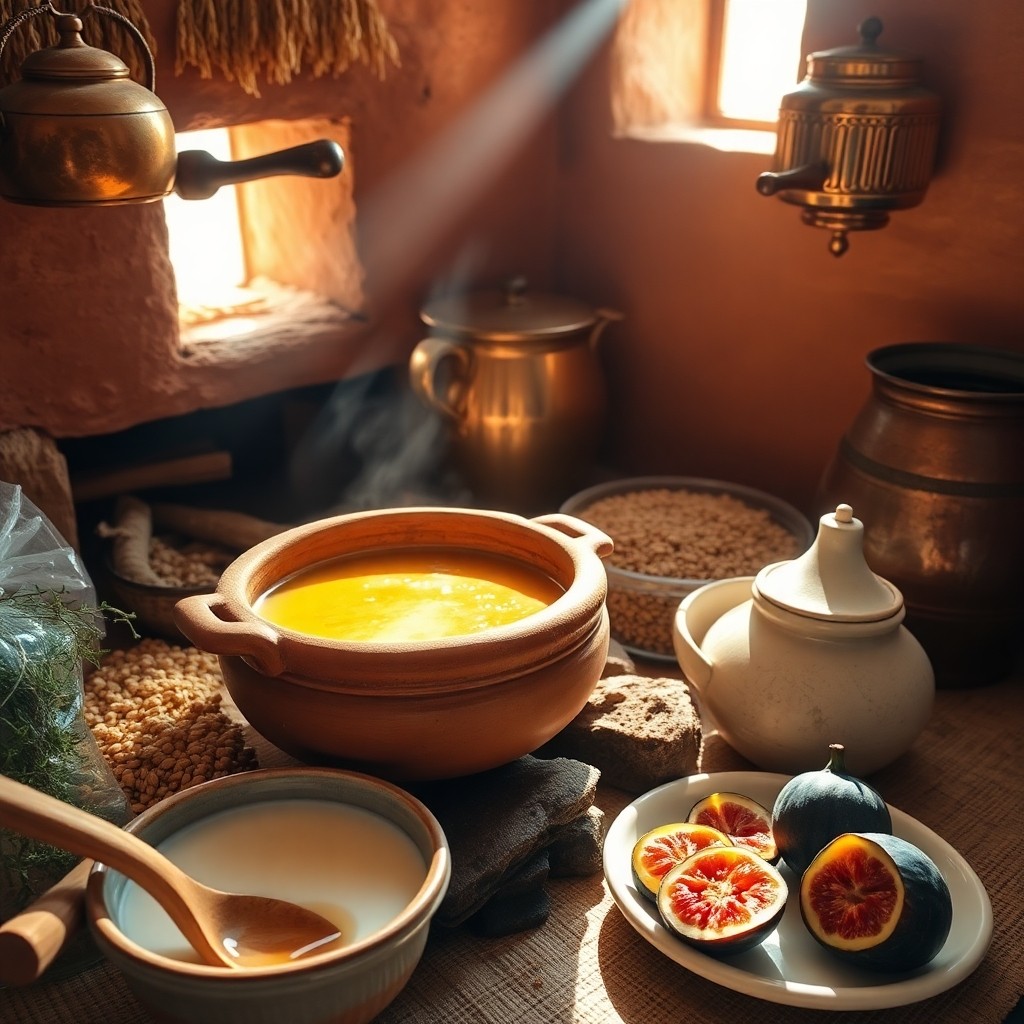 Traditional Berber kitchen with Aghroum dish, barley, goat milk, and High Atlas Mountains setting