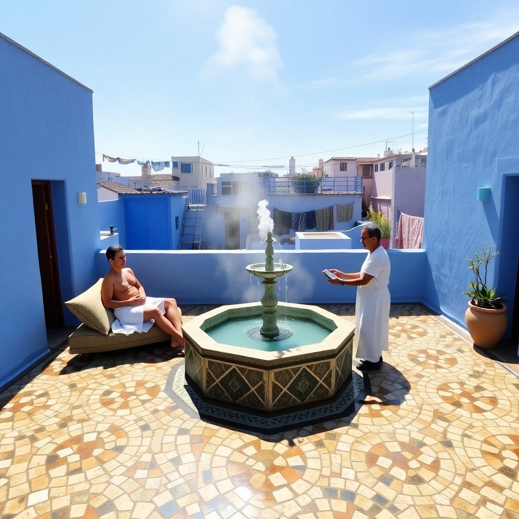 Rooftop hammam experience in Chefchaouen with traditional spa treatments and blue city views