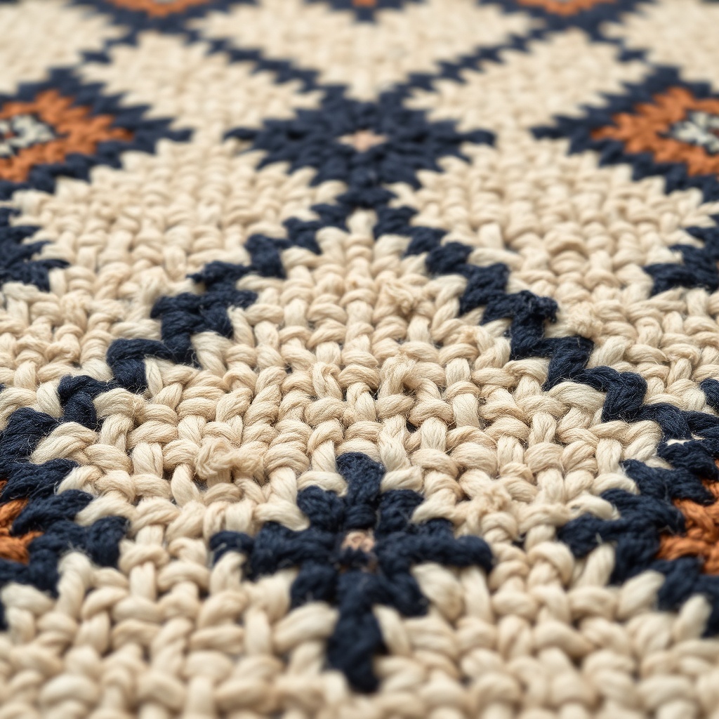 Close‑up of a Moroccan Berber rug displaying diamond and zig‑zag motifs in deep indigo and earth tones